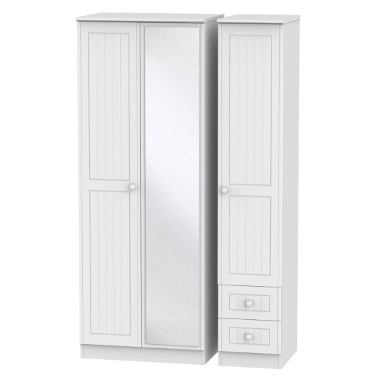 Cottage Tall 3 Door 2 Small Drawers Mirrored Wardrobe